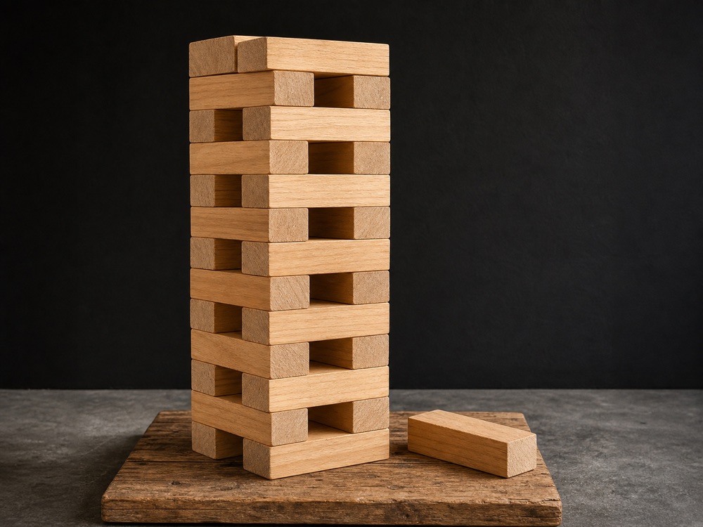 XXL Jenga toren met houten blokken bij de Sloopkamer in Dokkum