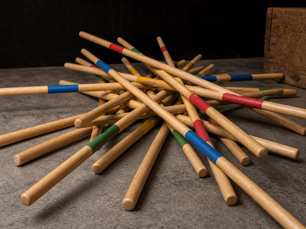 XXL Mikado met grote houten stokken als traditioneel groepsspel